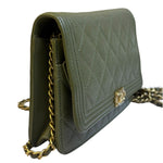 Chanel Olive Green Quilted Caviar Boy Flap Wallet On Chain 2017