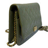 Chanel Olive Green Quilted Caviar Boy Flap Wallet On Chain 2017