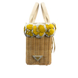 Prada Midollino Leather Trim Wicker Canvas Flower Basket