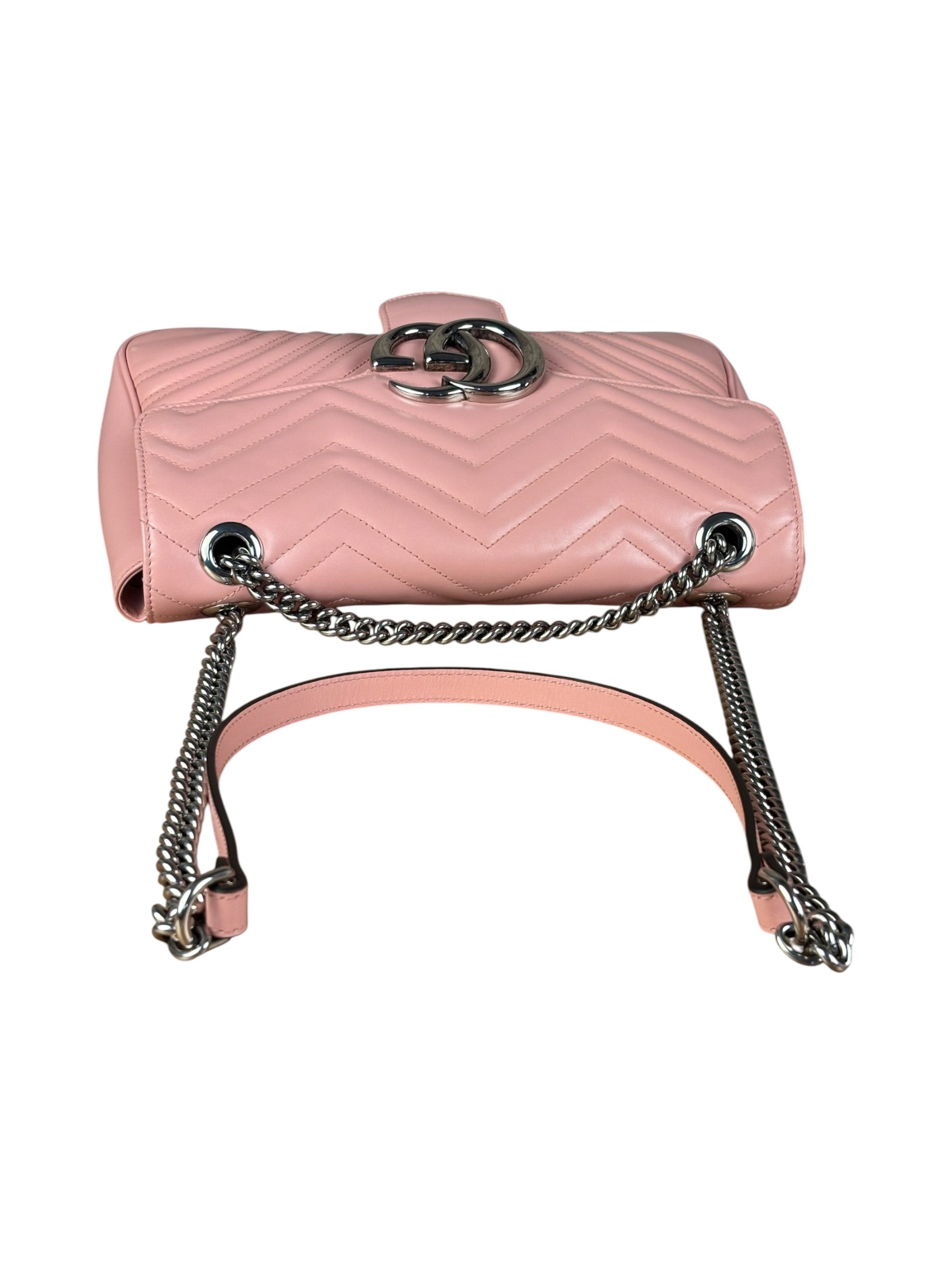 Gucci Pink Leather GG Marmont Shoulder Bag