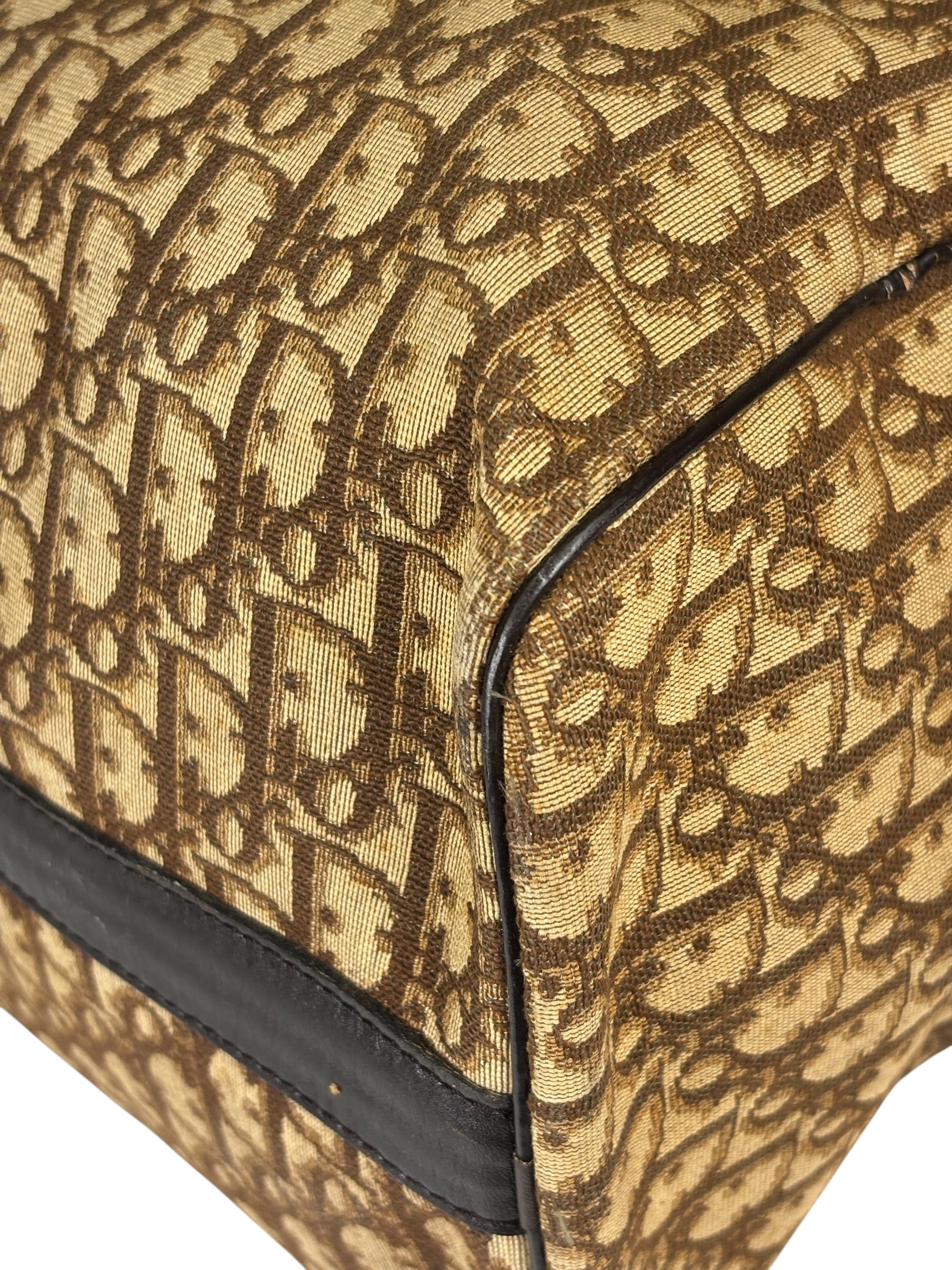 Christian Dior Brown Leather Trim Trotter Boston Handbag