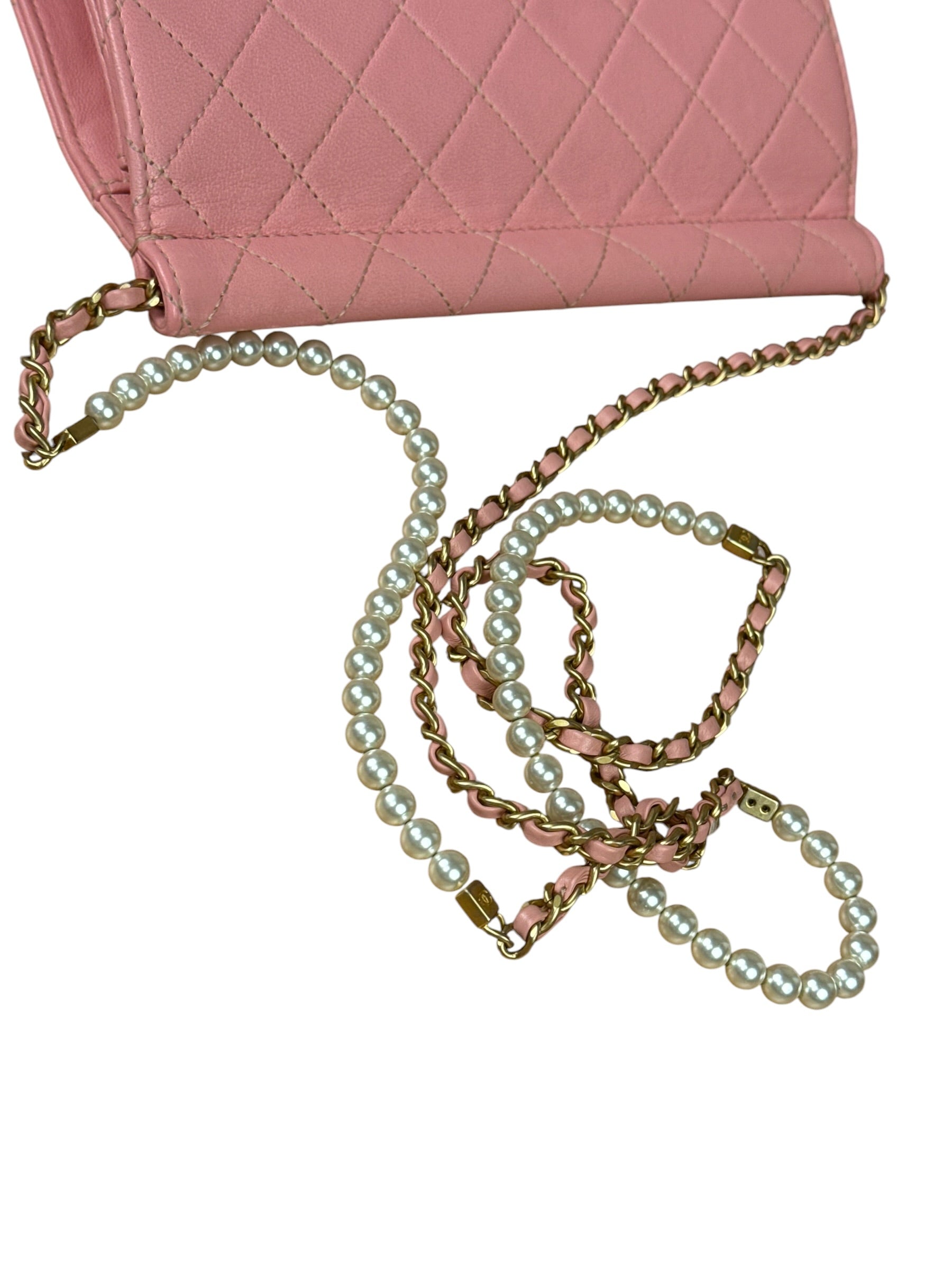 Chanel Pink Quilted Leather Pearl Chain Flap Bag 2019