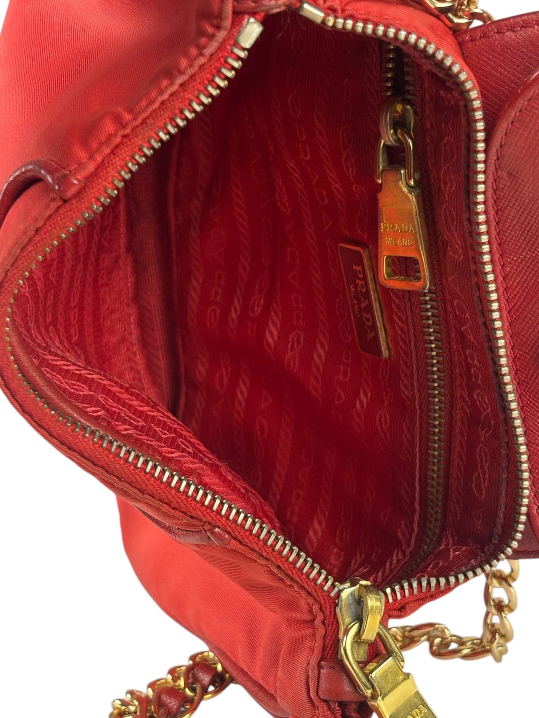 Prada Red Tessuto Nylon/Saffiano Leather Trim Two-Way Bag