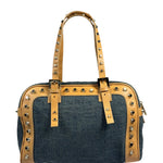 Fendi Blue/Brown Denim/Leather Trim Studded Shoulder Bag