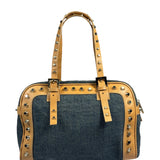 Fendi Blue/Brown Denim/Leather Trim Studded Shoulder Bag