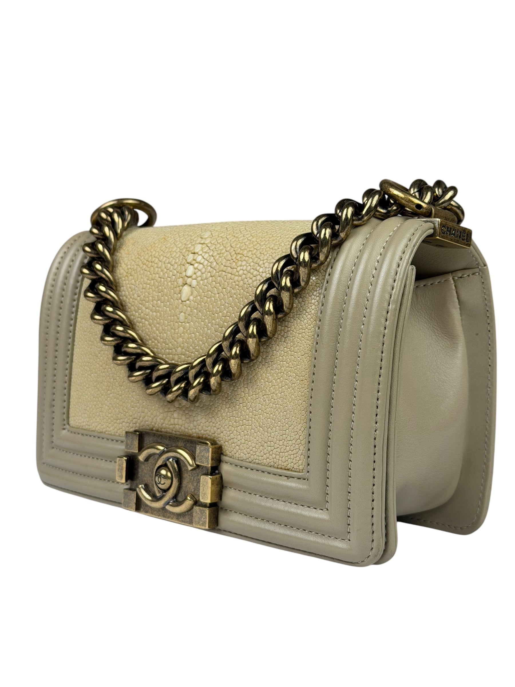 Chanel Beige Leather Boy Stingray Flap Bag 2013