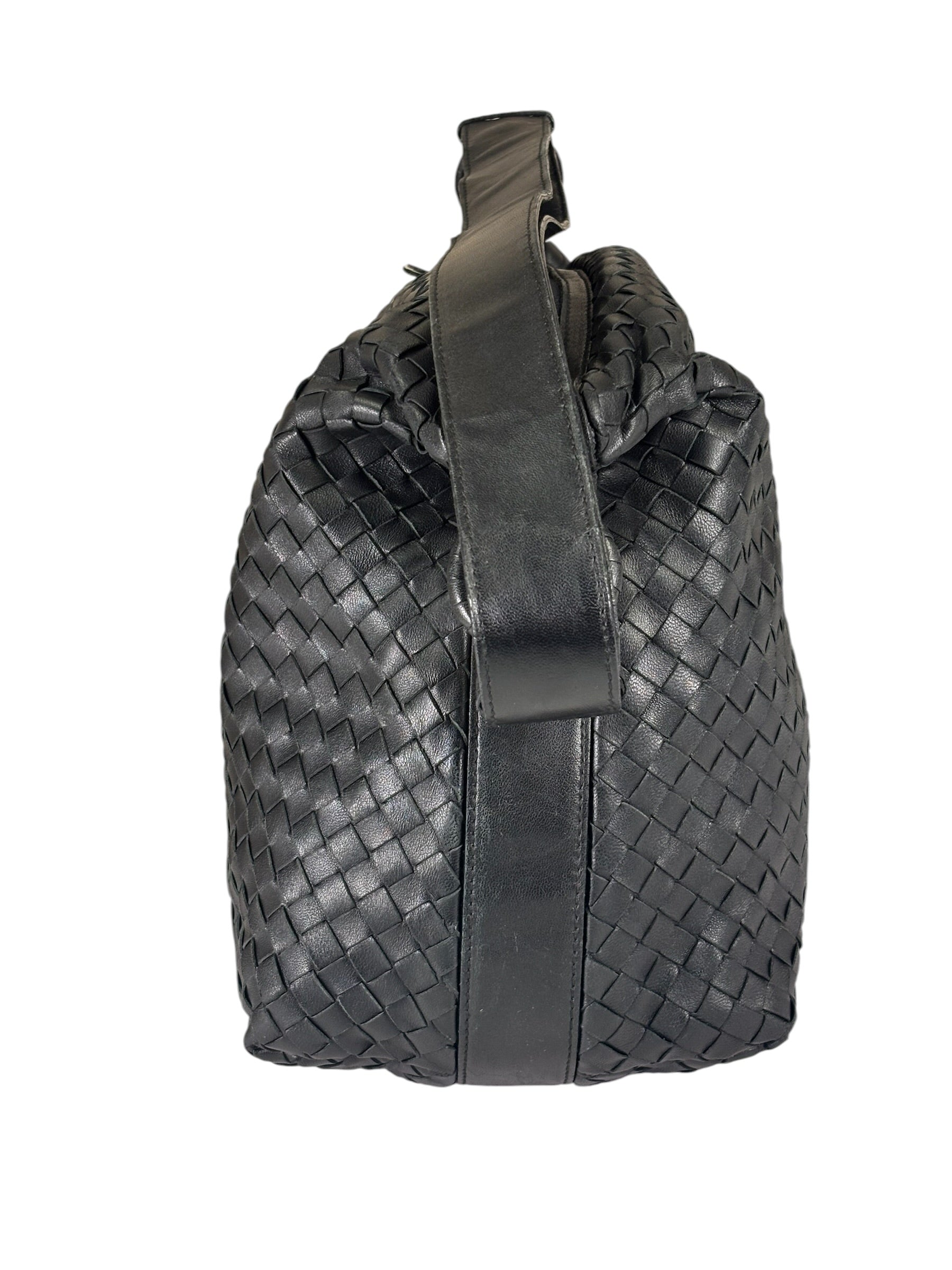 Bottega Veneta Black Intrecciato Woven Hobo Bag
