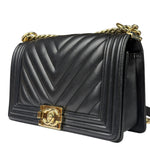 Chanel Black Chevron Leather Boy Medium Flap Bag 2017