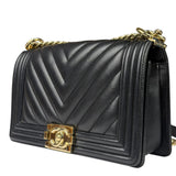 Chanel Black Chevron Leather Boy Medium Flap Bag 2017