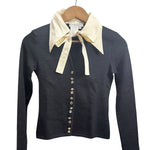 Christian Dior Black White Butterfly Collar Bow Tie Crystal Buttons Shirt