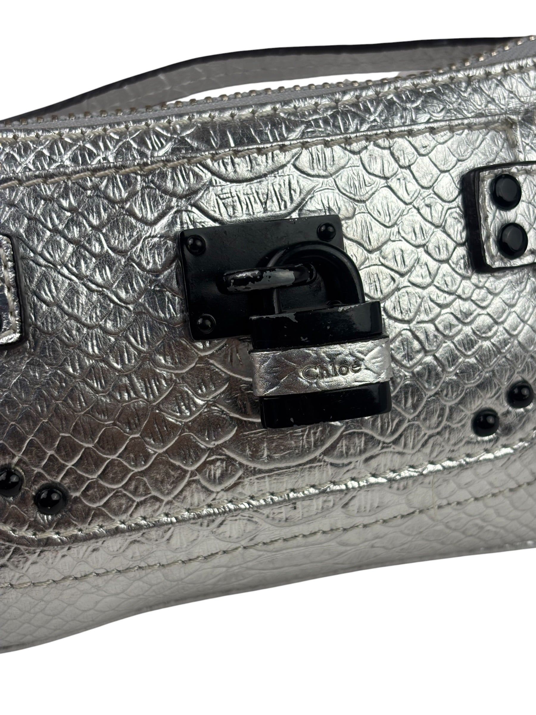 Chloe Metallic Silver Leather Paddington Pochette