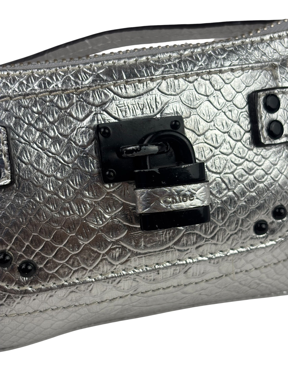 Chloe Metallic Silver Leather Paddington Pochette