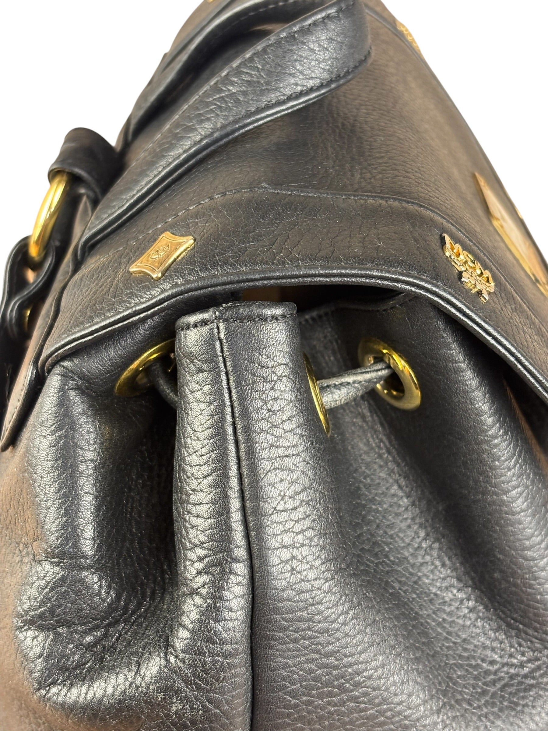 MCM Vintage Black Leather Studded Drawing Backpack
