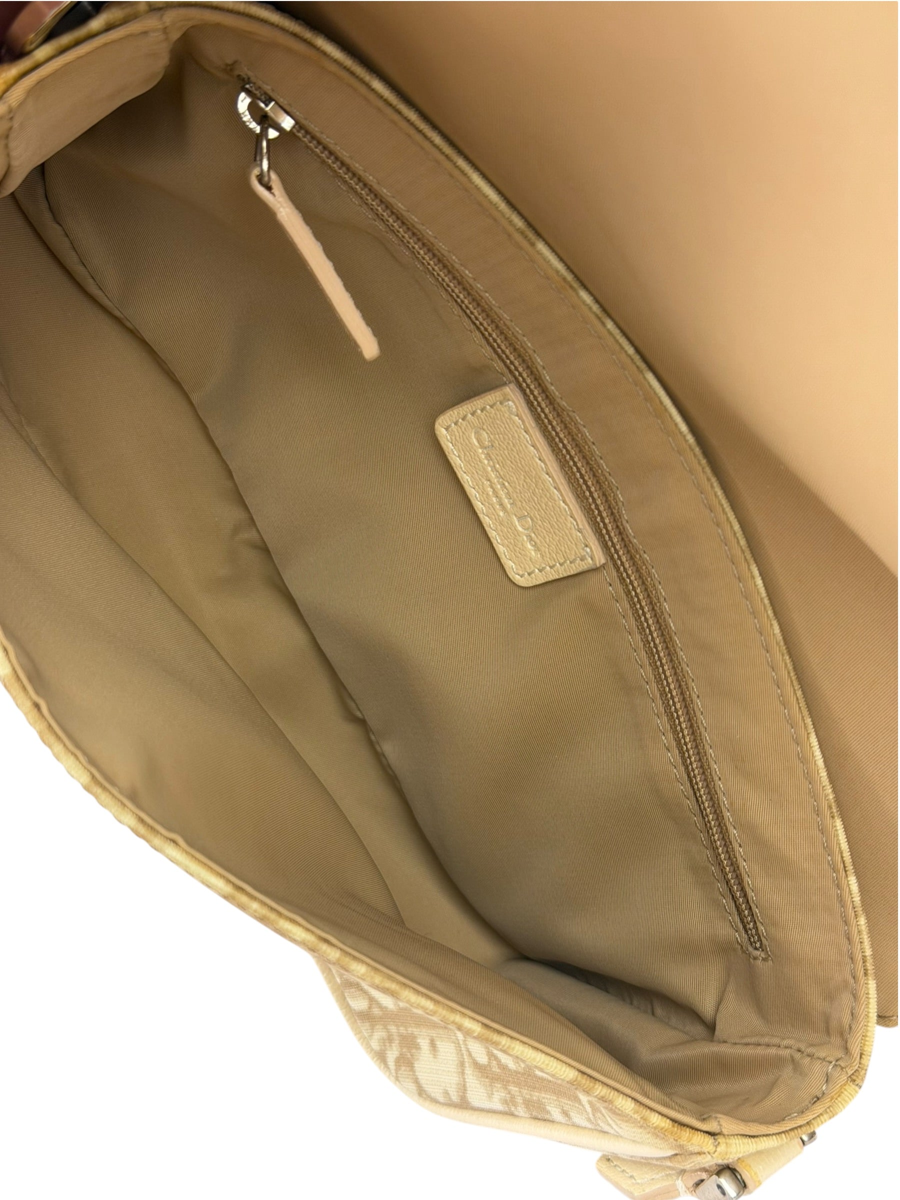 Christian Dior Beige Leather Trim Trotter Floral Embroidered Flap Bag