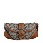 Coach Leather Trim Crystal Signature Jacquard Soho Pochette