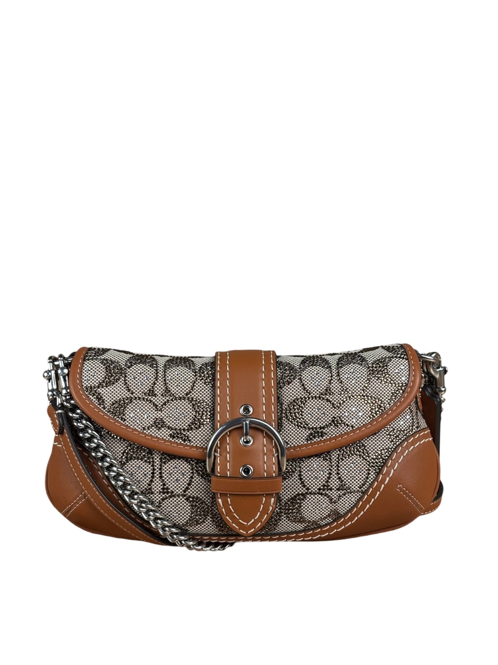 Coach Leather Trim Crystal Signature Jacquard Soho Pochette