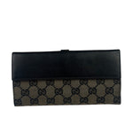 Gucci Black Leather Trim GG Flap Long Wallet