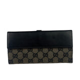 Gucci Black Leather Trim GG Flap Long Wallet