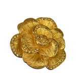 Christian Dior Signature Camellia Flower Gold Plated Crystal Pave Brooch