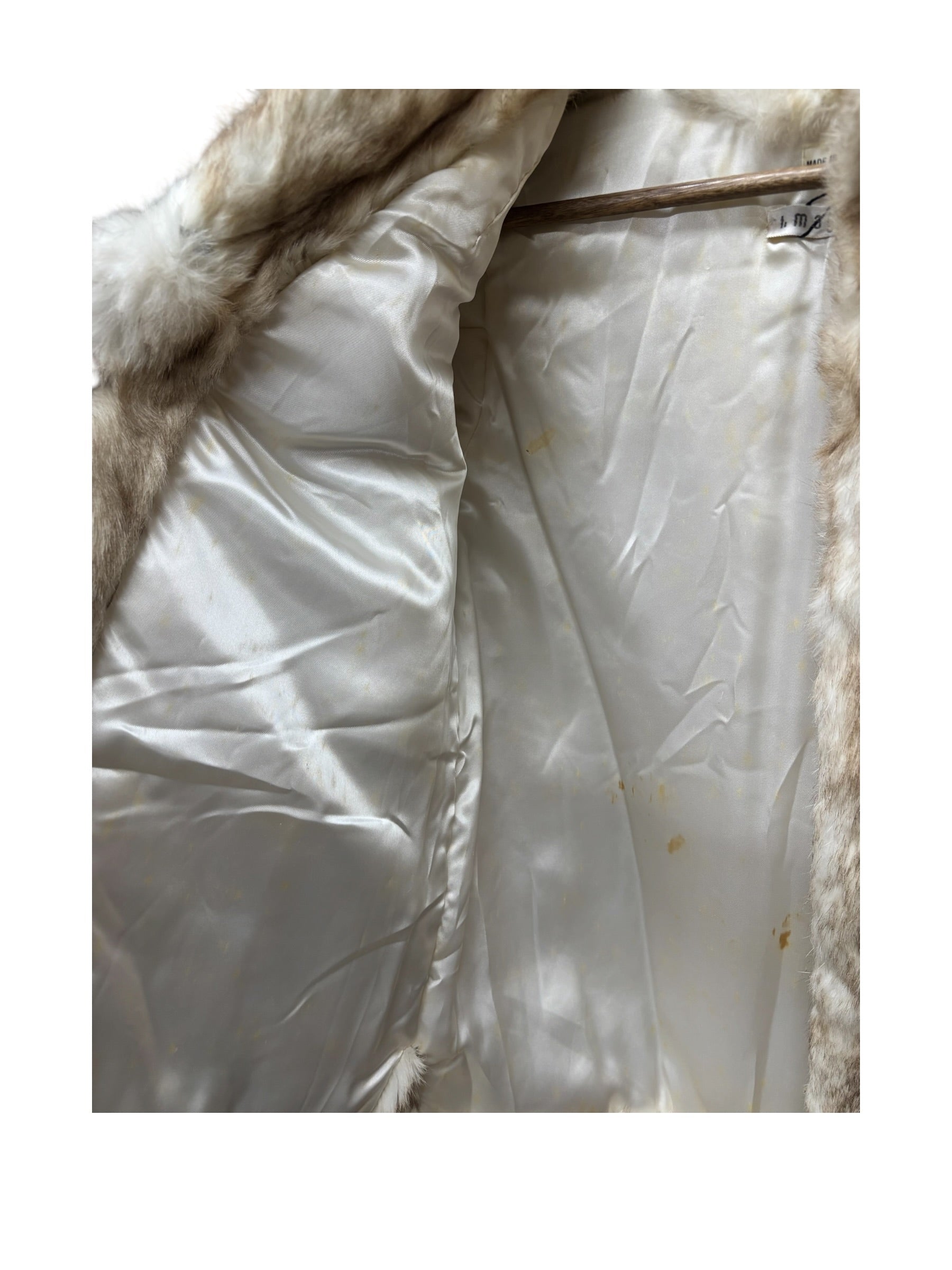 Imagnin Vintage Beige/Cream Rabbit Fur Coat