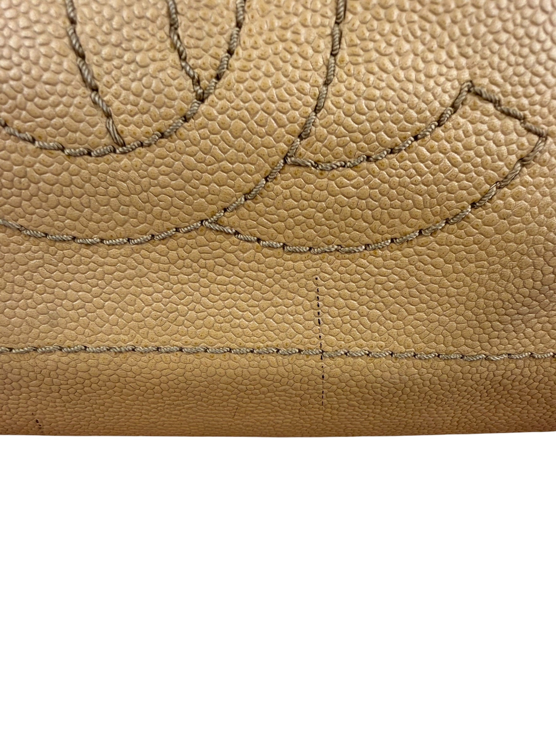 Chanel CC Vintage Beige Leather Caviar Wood Chain Hobo Bag