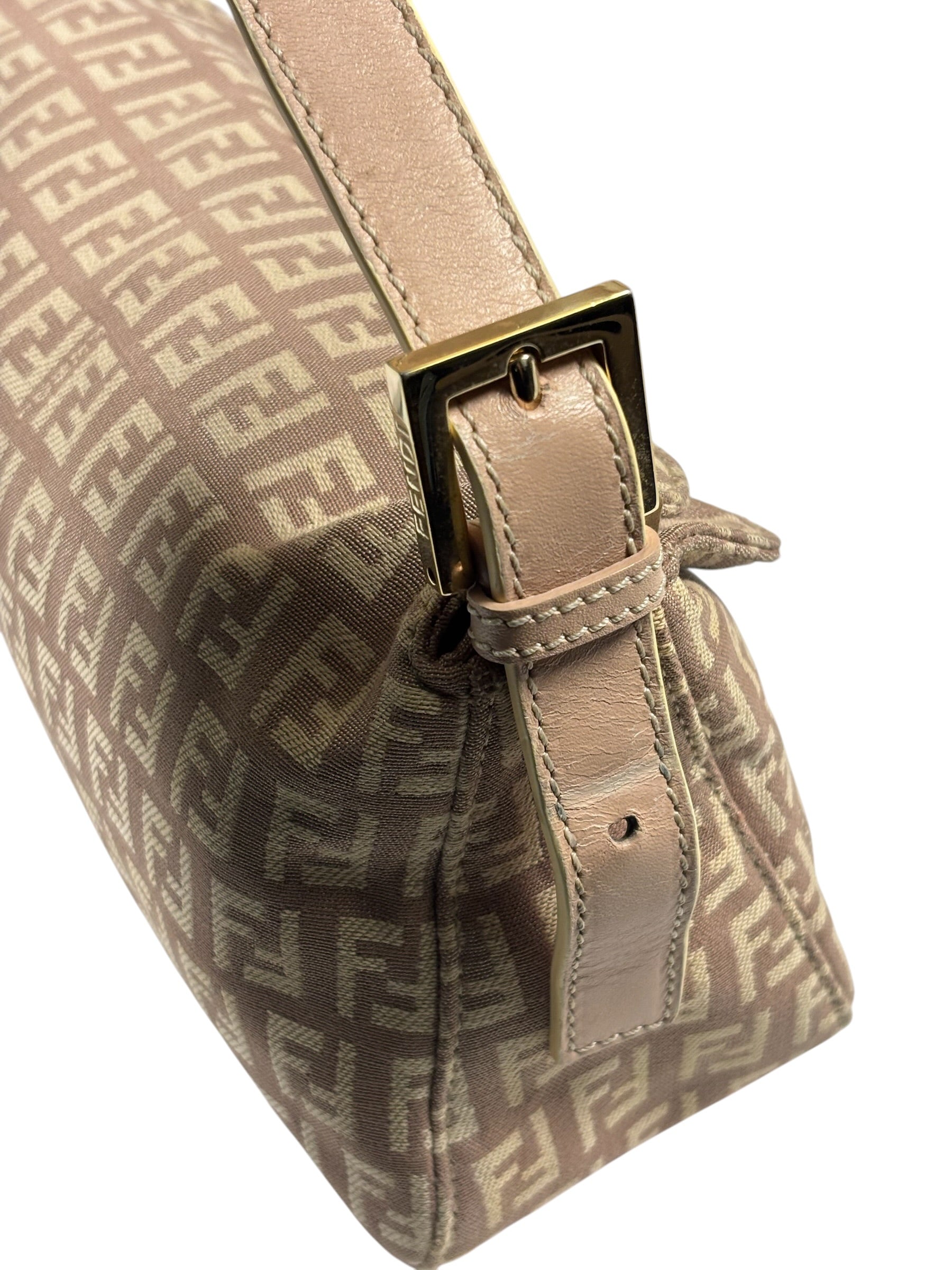 Fendi Rose Beige  Leather Trim Zucca Baguette
