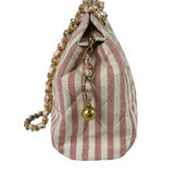 Chanel Vintage Pink/Cream Denim Maxi Stripped Tote 1994