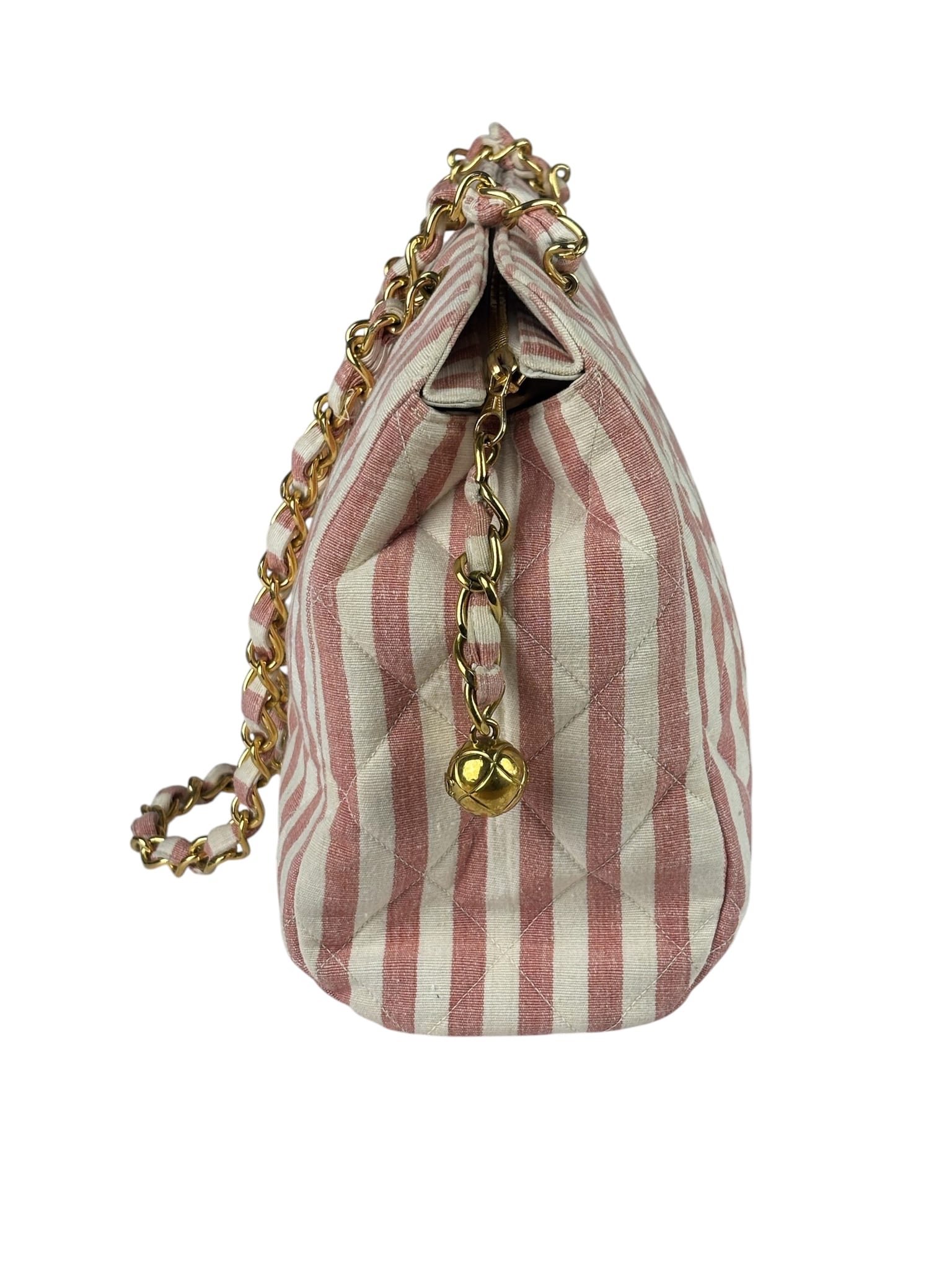 Chanel Vintage Pink/Cream Denim Maxi Stripped Tote 1994