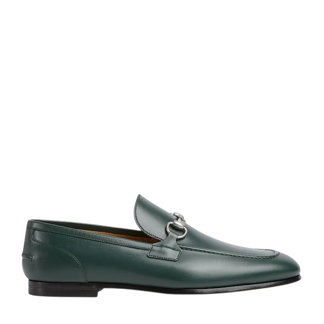 Gucci Green Leather Jordaan Horsebit Loafers