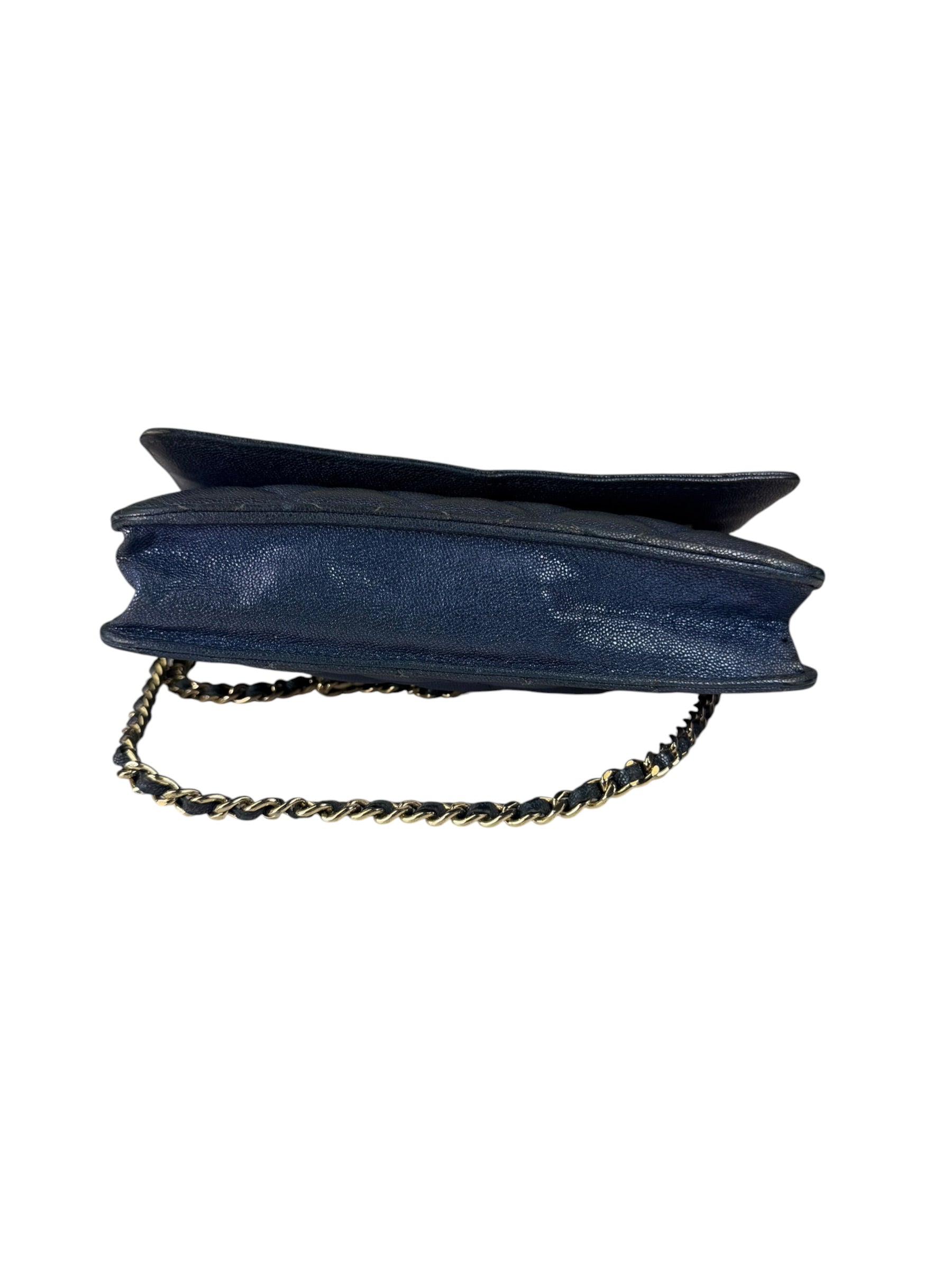 Chanel Peal Blue Caviar Quilted Leather Iridescent Wallet On Chain 2019