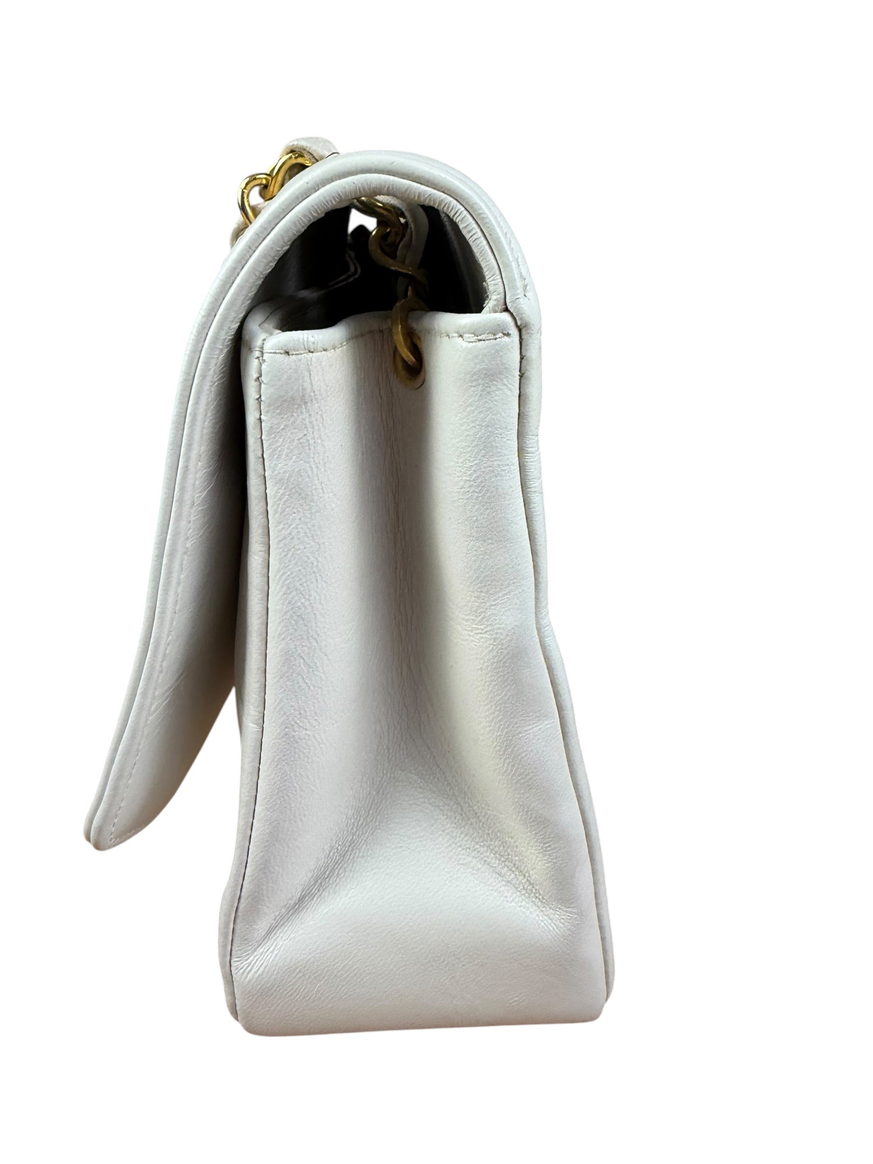 Chanel Vintage White Leather Diana Flap Shoulder Bag 1989