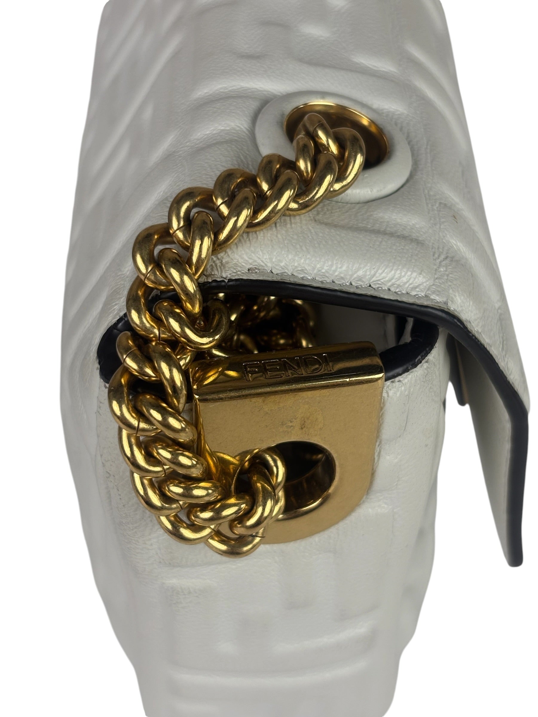 Fendi White Leather FF Flap Baguette