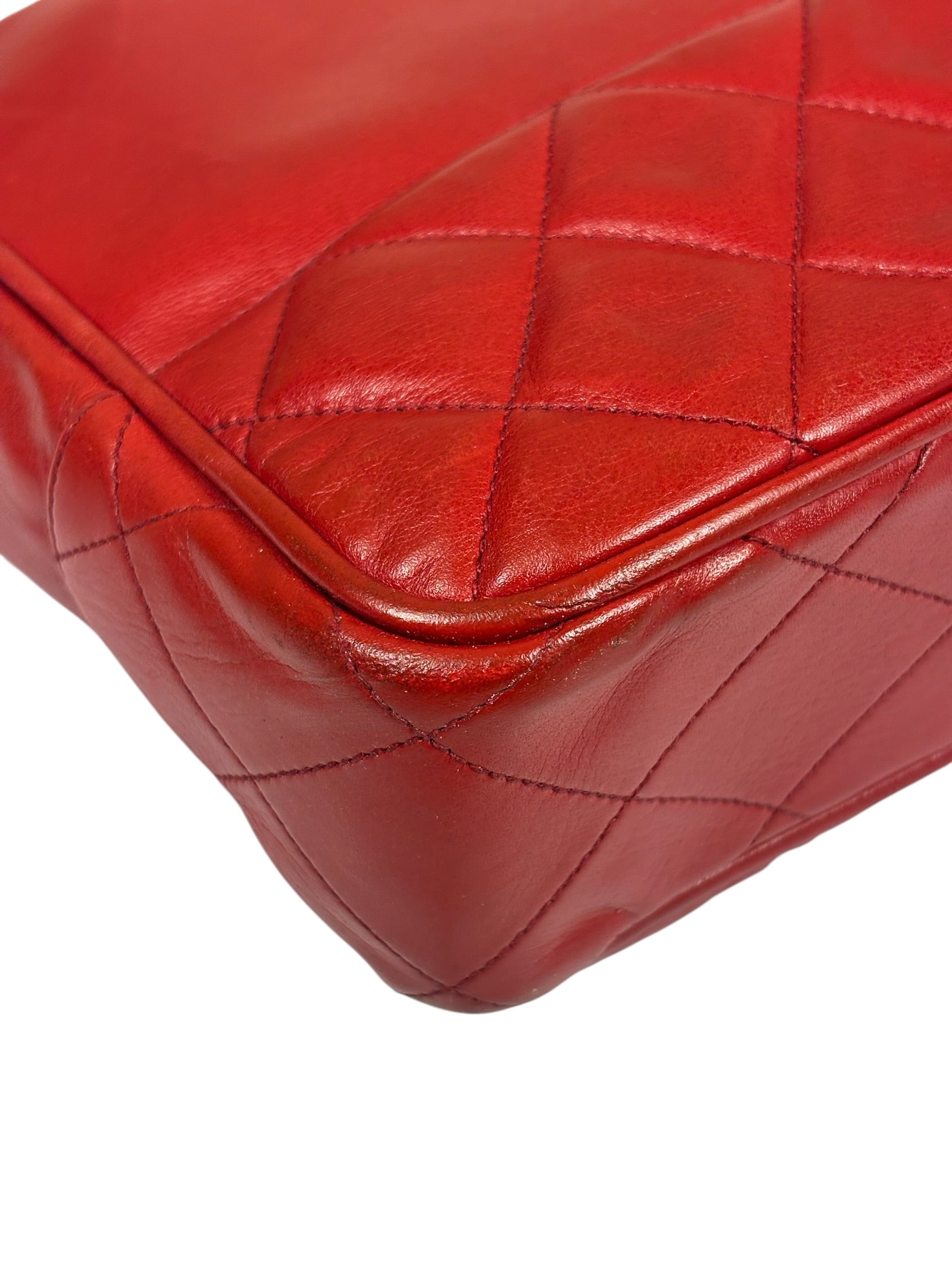 Chanel Vintage Red Quilted Lambskin Tote 1989