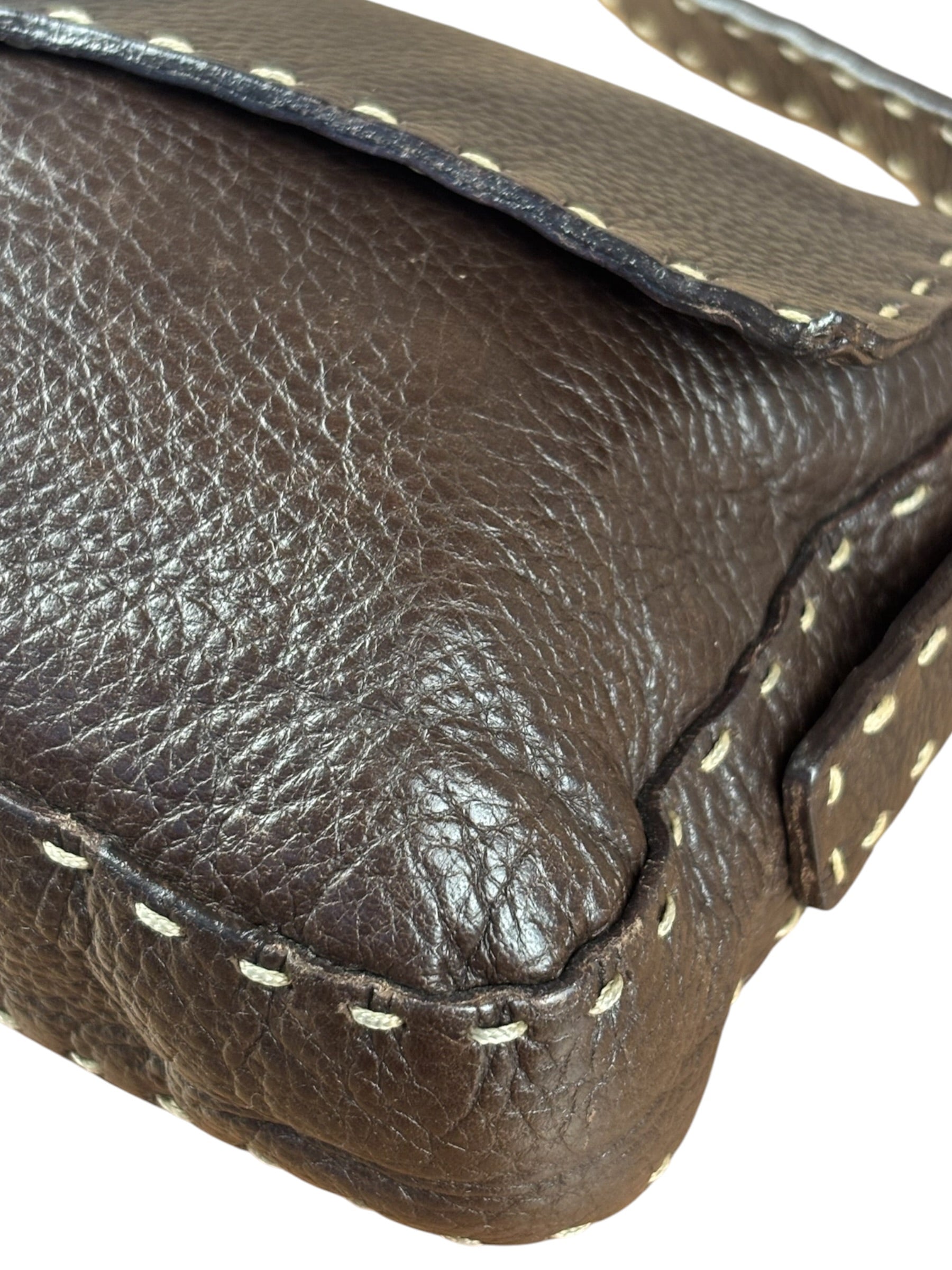 Fendi Selleria Brown Leather Stitched Baguette