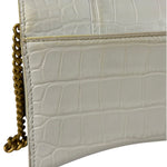 Balenciaga White Crocodile Embossed Hourglass Wallet On Chain
