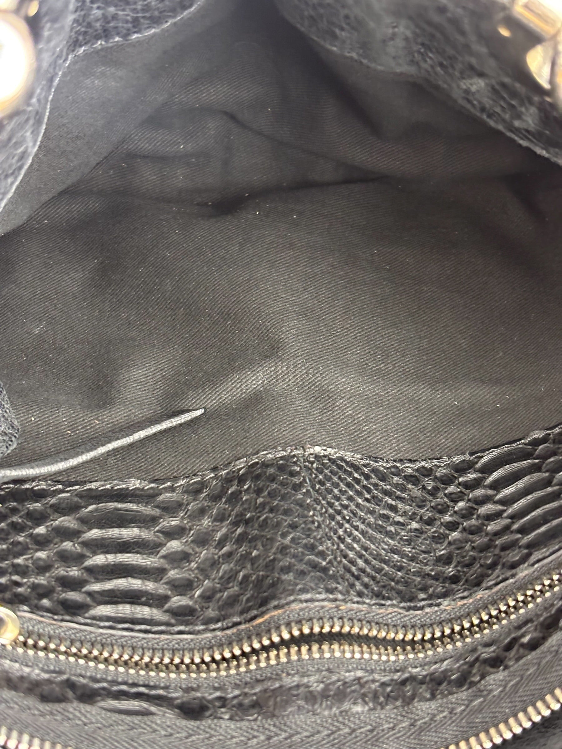 Chloé Vintage Black Leather Python Silverado Shoulder Bag