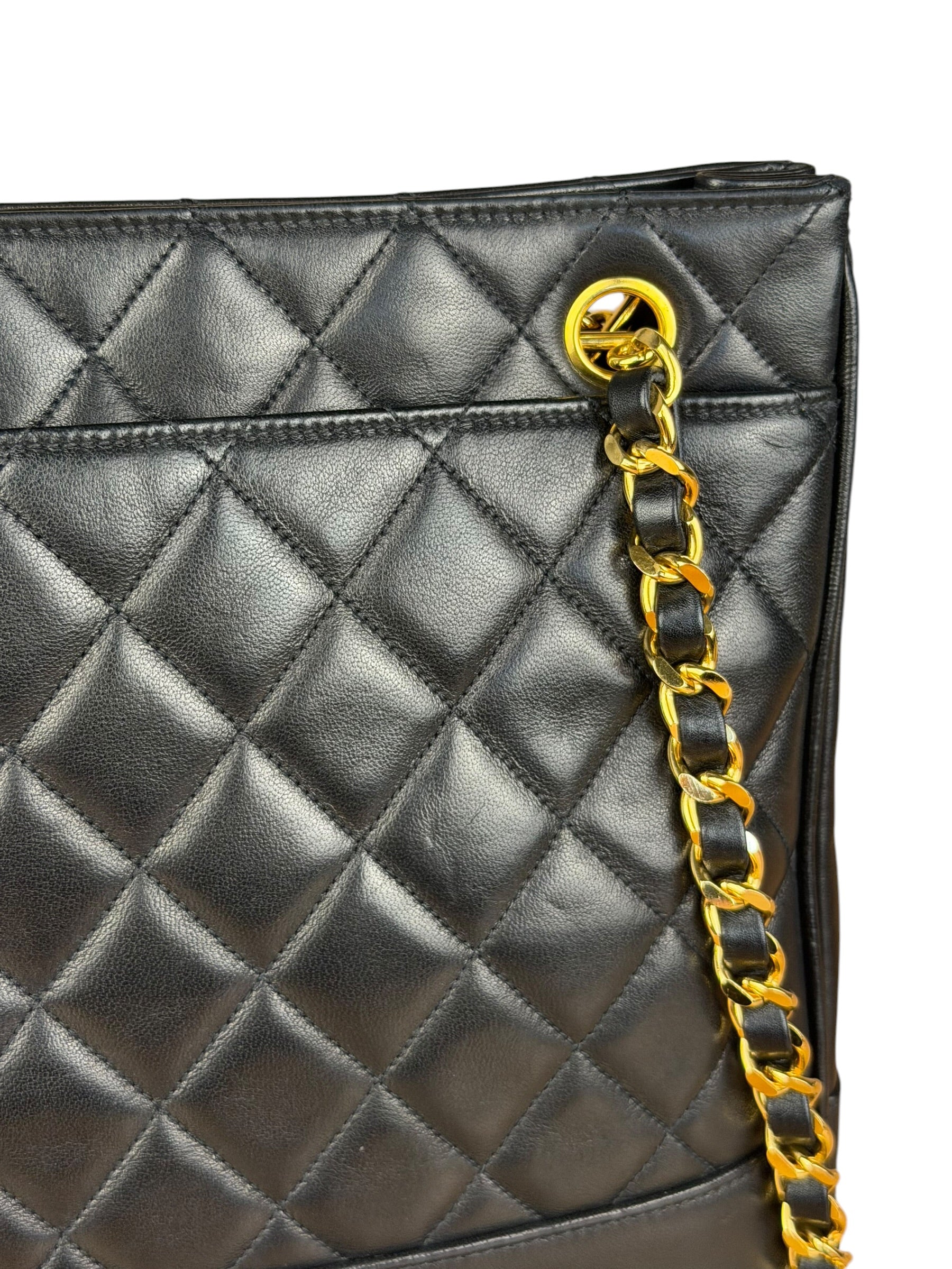 Chanel Black Lambskin Shopper Tote 90s