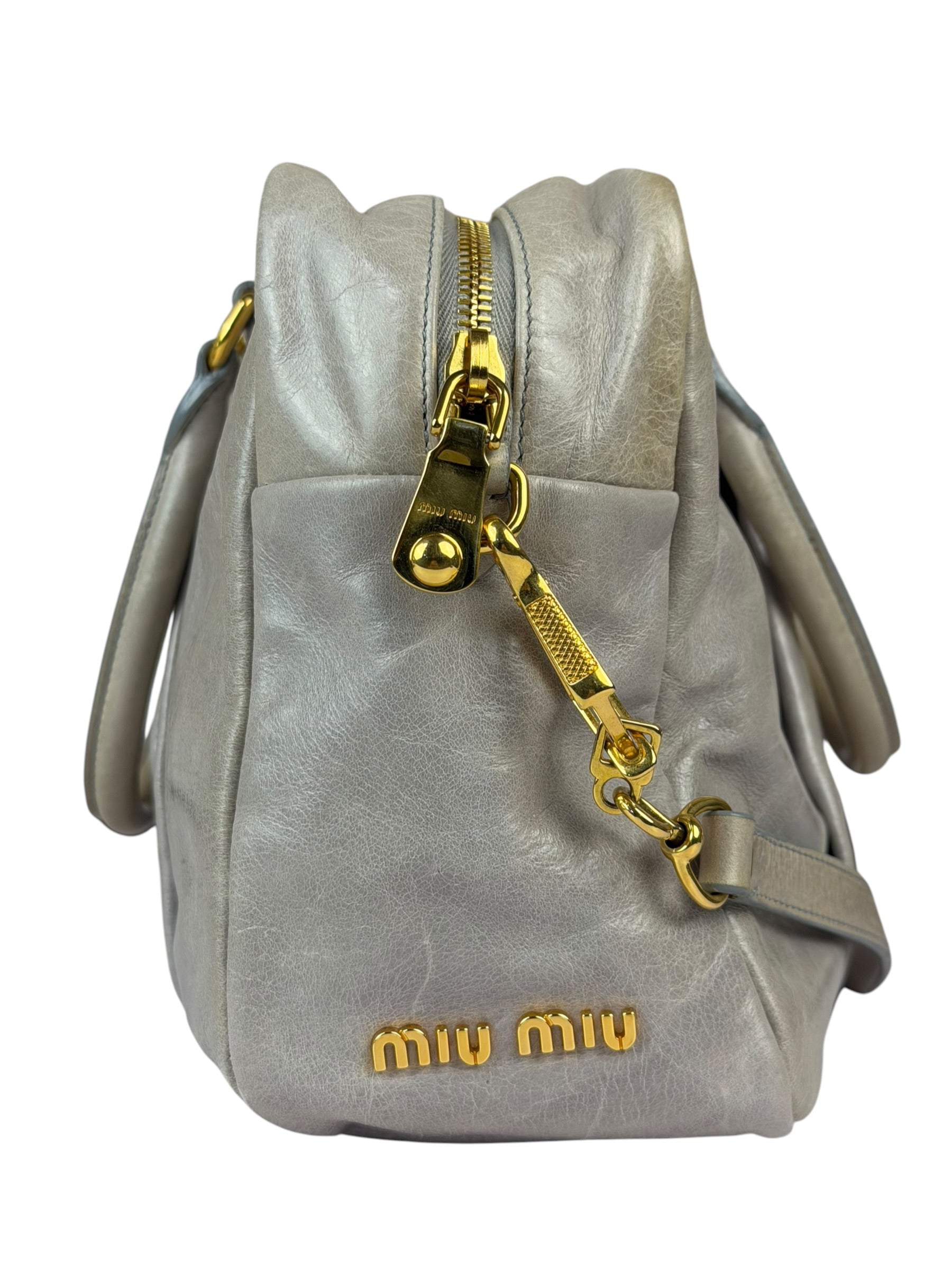 Miu Miu Vintage Pale Grey Vitello Leather Two-Way Bag