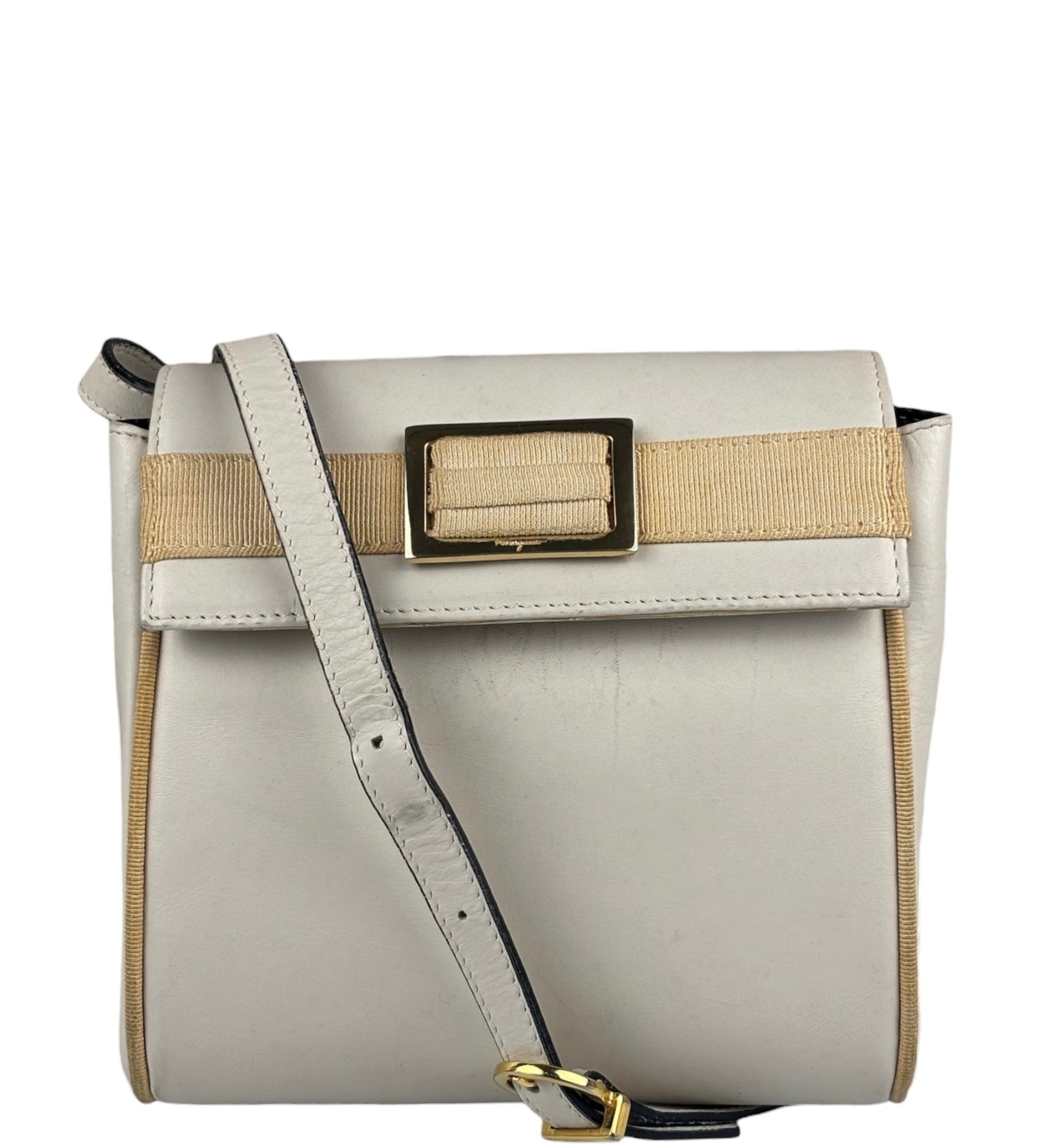 Salvatore Ferragamo Vintage Cream Vara Leather Crossbody Shoulder Bag