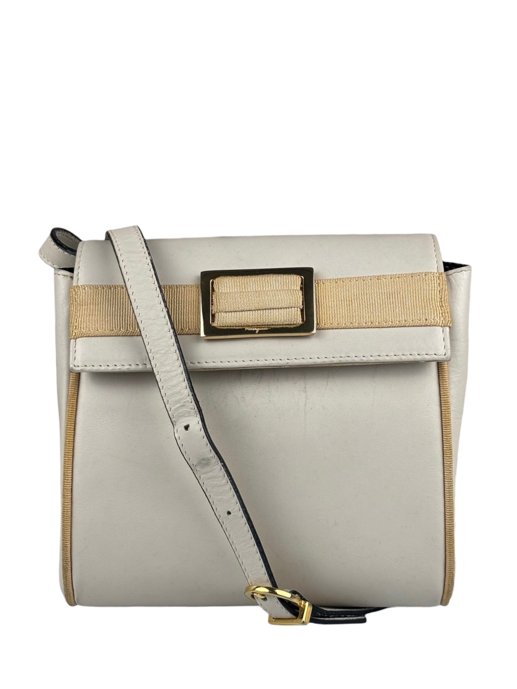 Salvatore Ferragamo Vintage Cream Vara Leather Crossbody Shoulder Bag