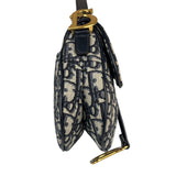 Christian Dior Navy Leather Trim Oblique Saddle Handbag