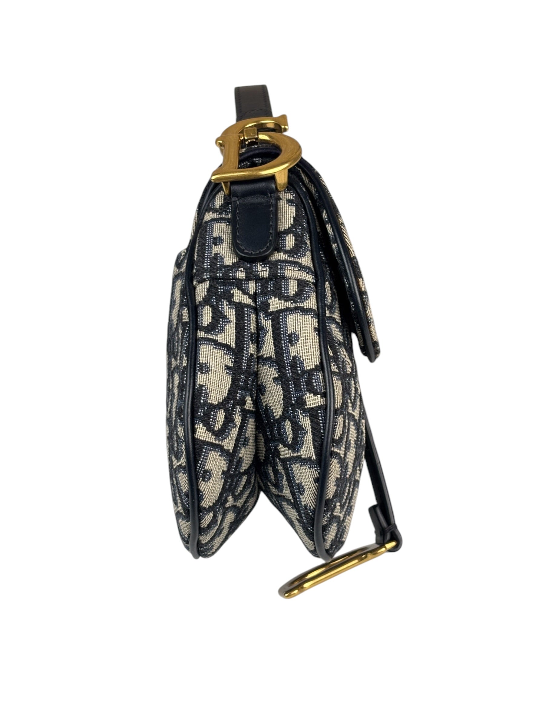 Christian Dior Navy Leather Trim Oblique Saddle Handbag