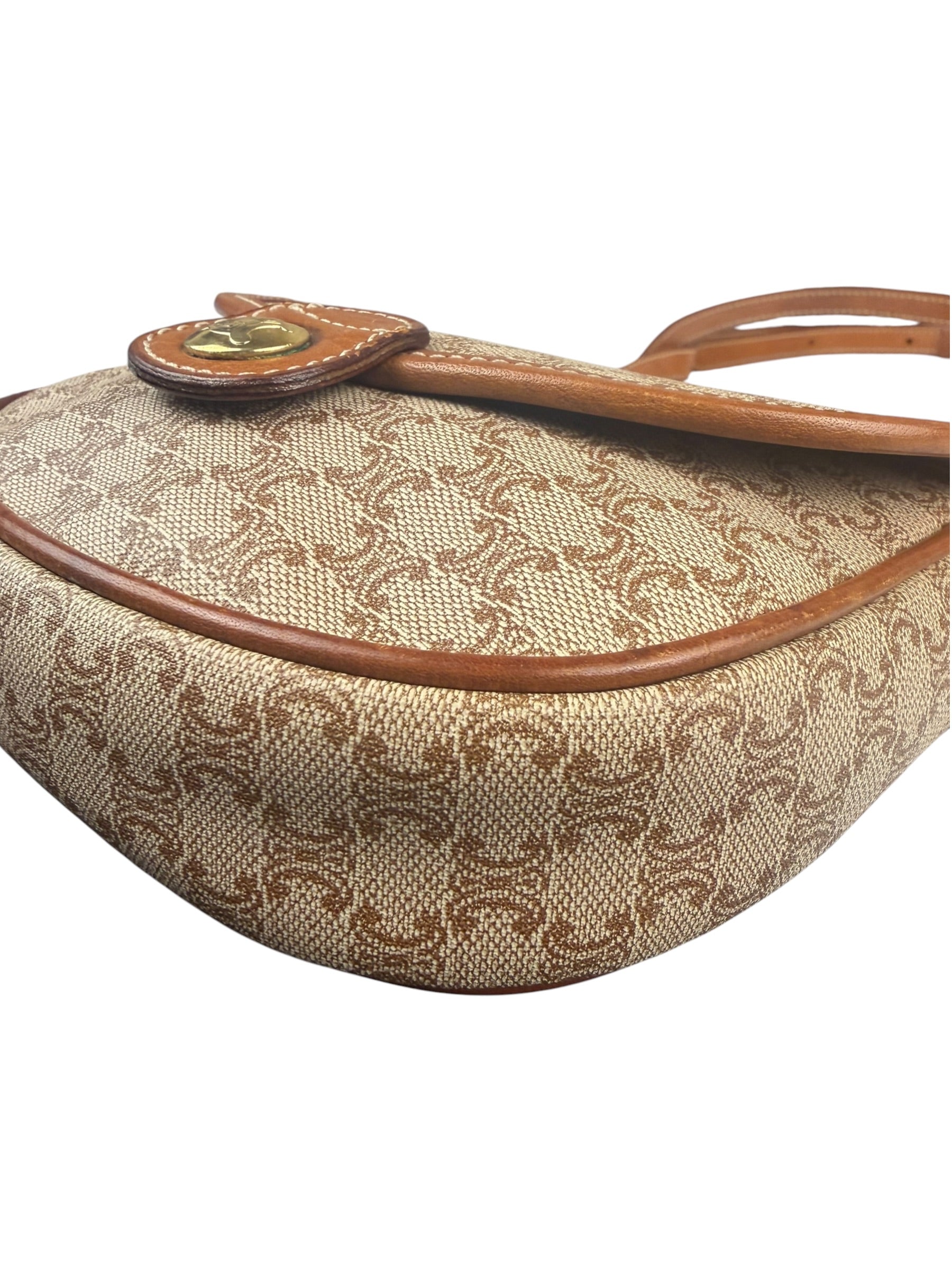 Celine Vintage Beige Leather Trim Macadam Mini Crossbody
