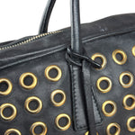 Prada Vintage Black Leather Nappa Metal Grommet Bauletto Handbag
