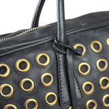 Prada Vintage Black Leather Nappa Metal Grommet Bauletto Handbag
