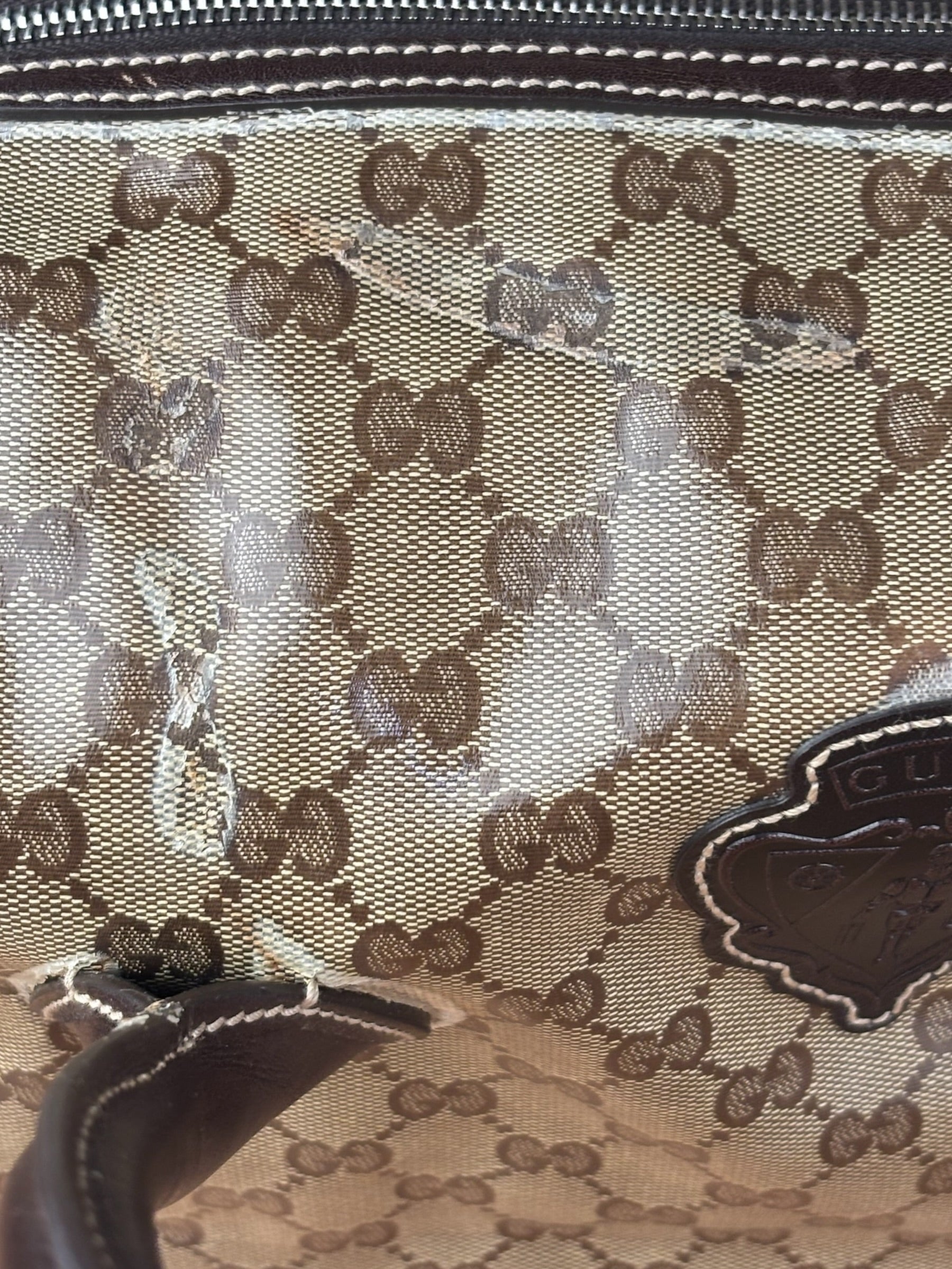 Gucci Vintage GG Coated Canvas Crystal Boston Handbag