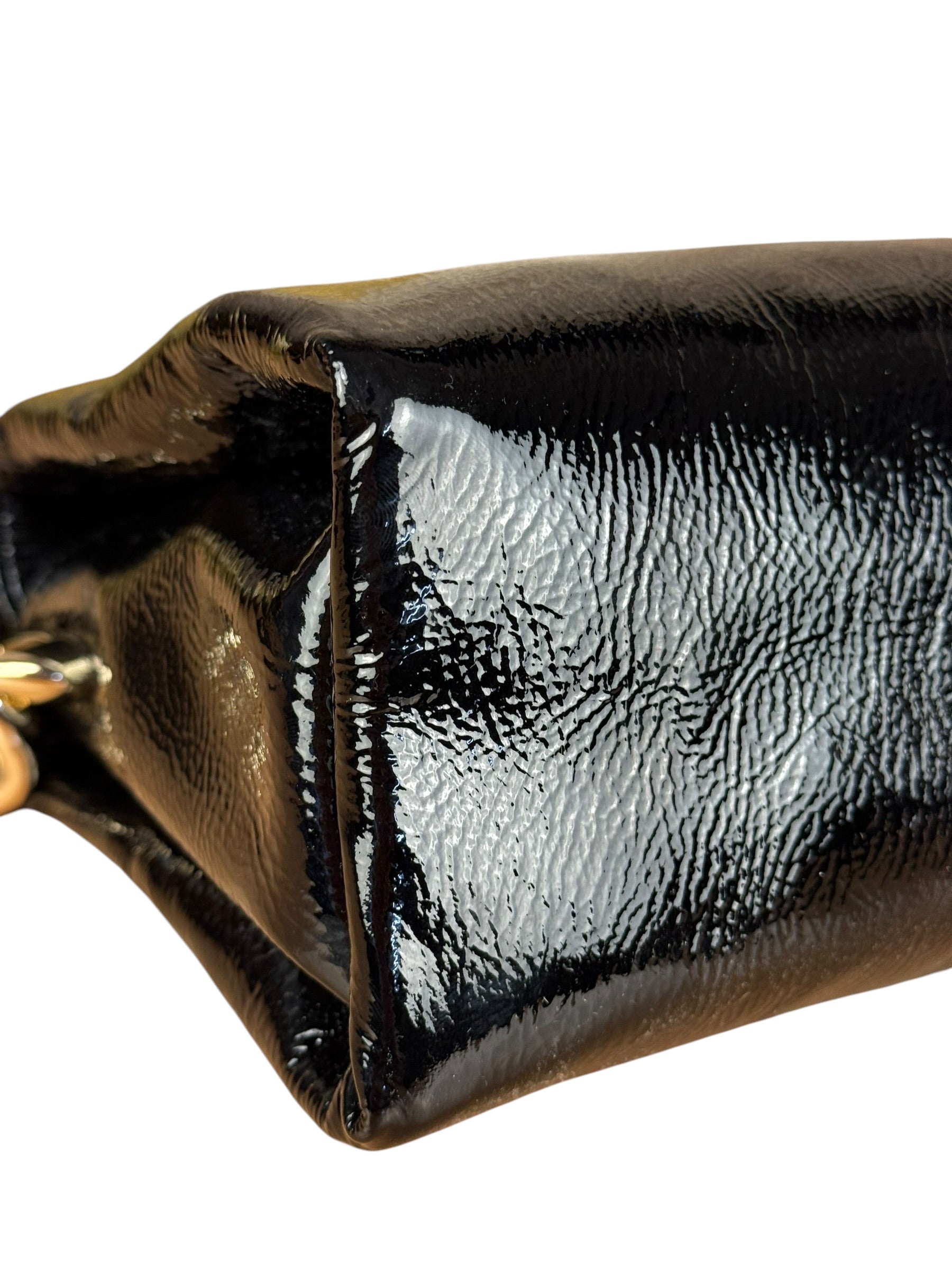 Gucci Black Patent Leather Chain Double G Shoulder Bag