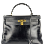 Hermes Black Box Leather Kelly 32 Handbag 1979
