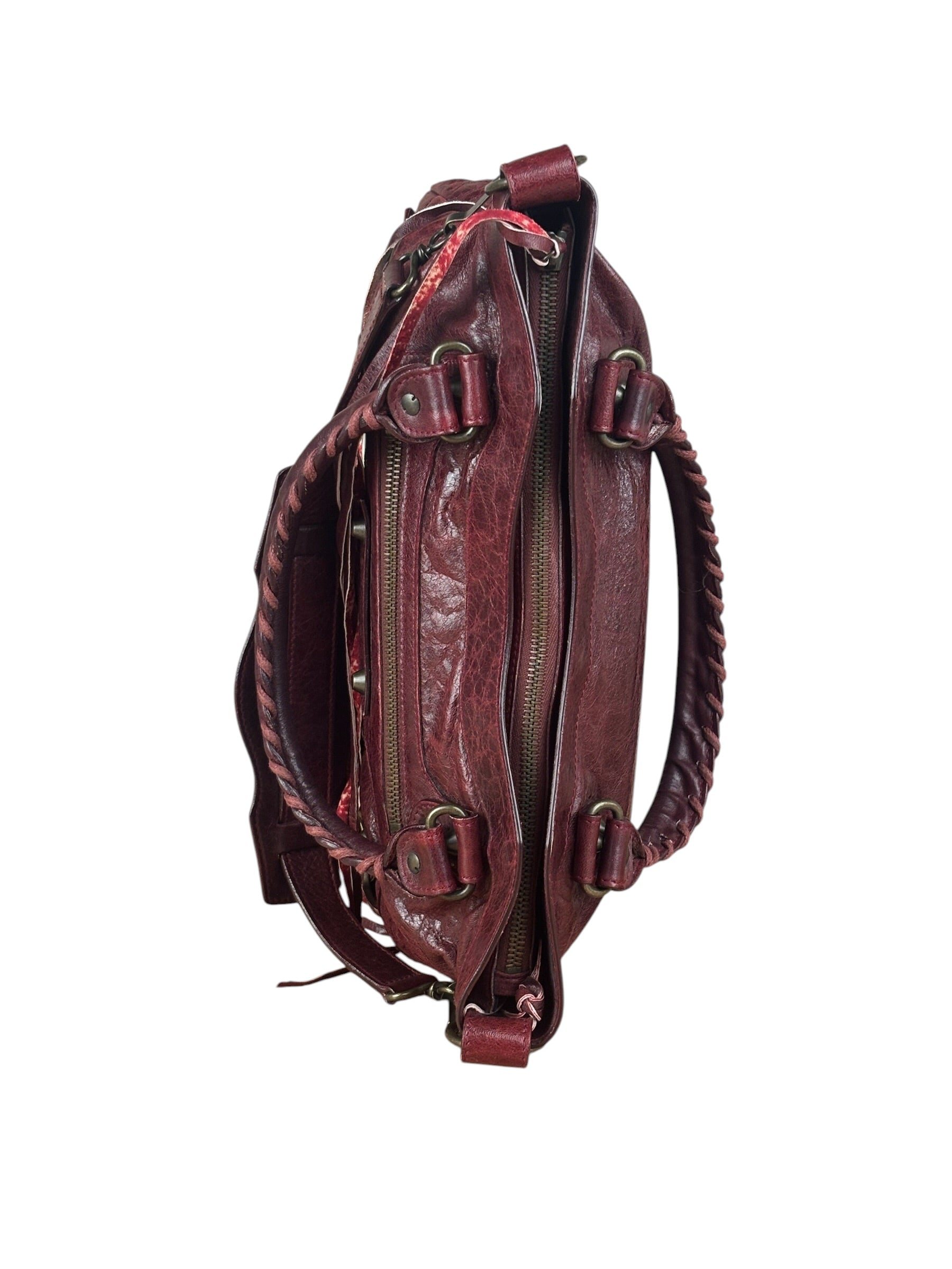 Balenciaga Vintage Burgundy Leather Moto City Two-Way Bag