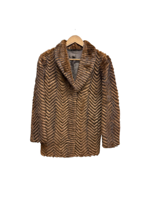 Vintage Brown Chevron Mink Fur Coat